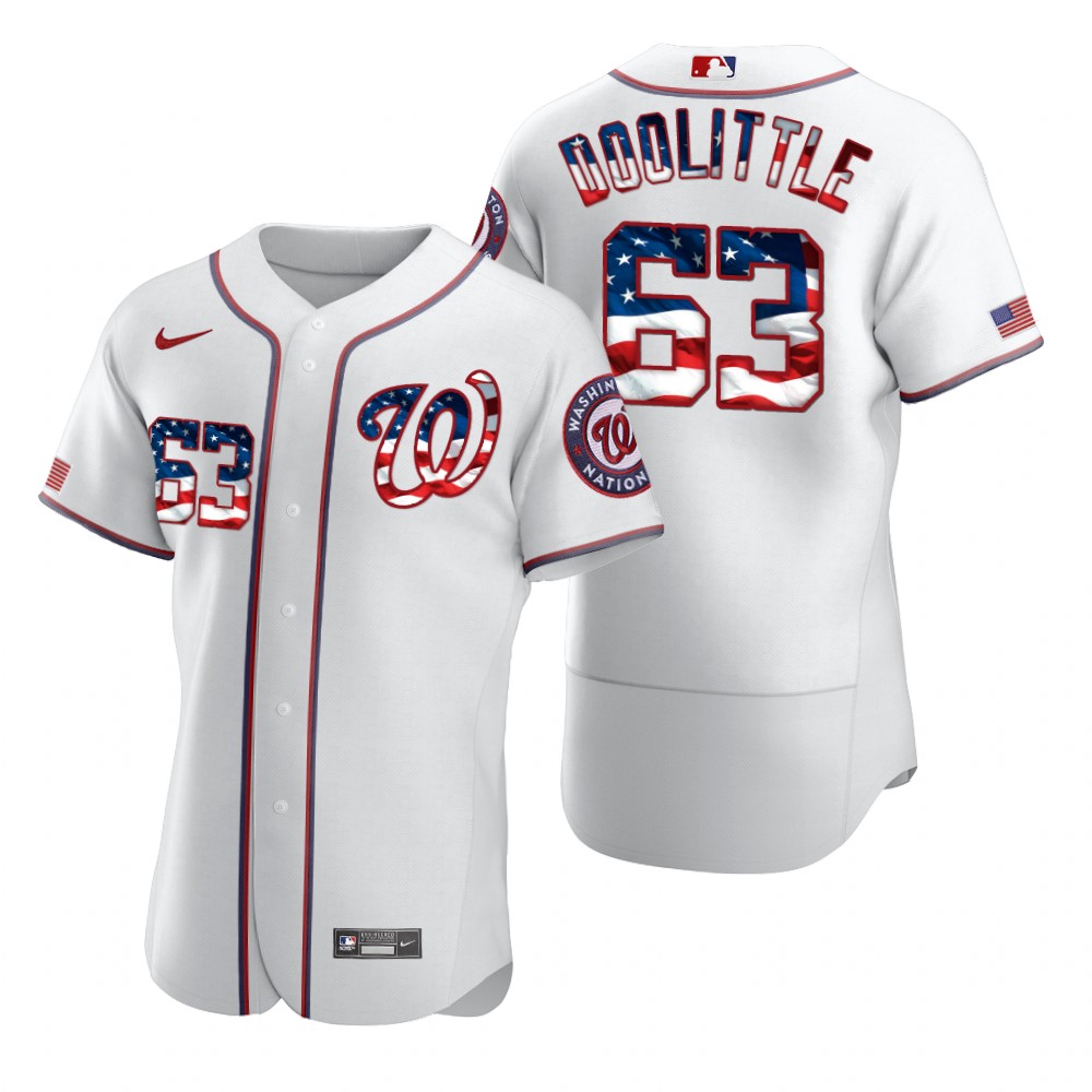 Washington Nationals #63 Sean Doolittle Men Nike White Fluttering USA Flag Limited Edition Authentic MLB Jersey->washington nationals->MLB Jersey